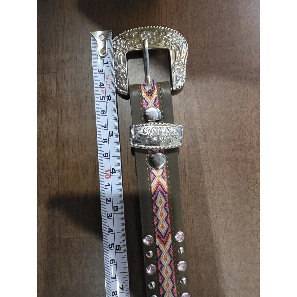 3D Belt Co Angel Ranch Girls Aztec Leather Rhinestone Western Belt XL 30